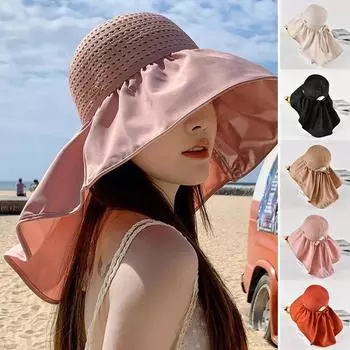 Летняя женская корейская пляжная шляпа от солнца, большая женская, женская, уличная, складная, летняя, мягкая, шляпа рыбака с широкими полями чёрный