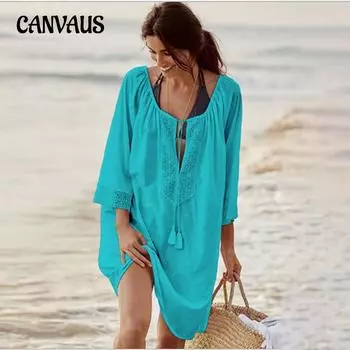 Летняя женская кружевная пляжная накидка больших размеров, сексуальная праздничная рубашка от солнца с глубоким V-образным вырезом, бикини, накидка One Size белый