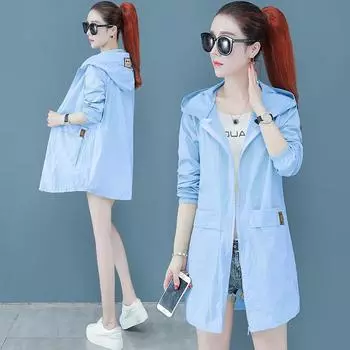 Летняя женская куртка больших размеров с капюшоном и солнцезащитным чехлом средней длины, тонкая, с карманами 4XL