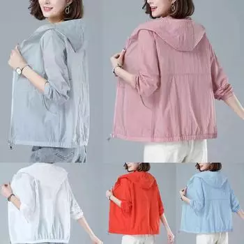 Летняя женская куртка, тонкое пальто, повседневная куртка с капюшоном и длинными рукавами, женская ветровка, солнцезащитная куртка, верхняя одежда, большие размеры L серый