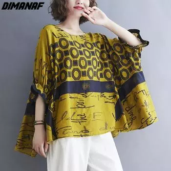 Летняя женская льняная футболка DIMANAF, футболка в горошек, модные лоскутные топы, футболки, домашняя одежда, свободная повседневная рубашка