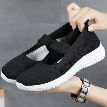 Летняя женская летная тканая женская обувь, легкая сетчатая обувь для мам 35 чёрный