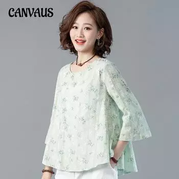 Летняя женская литературная рубашка больших размеров, свежая свободная рубашка, жаккардовый топ с круглым вырезом M белый