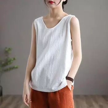 Летняя женская майка без рукавов больших размеров - дышащий хлопковый свободный жилет для повседневной носки и пляжного отдыха M белый