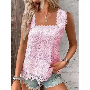 Летняя женская майка без рукавов с квадратным вырезом и кружевным жилетом S белый