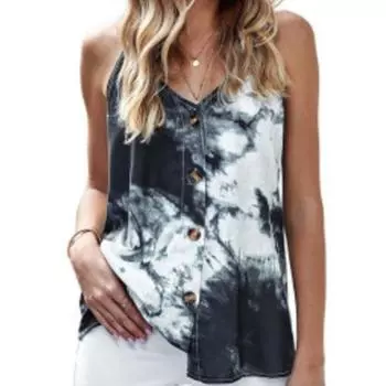 Летняя женская майка без рукавов с принтом, модная повседневная свободная майка с открытой спиной, сексуальная рубашка с V-образным вырезом, элегантная стильная блузка на пуговицах 26359 S абрикосовый