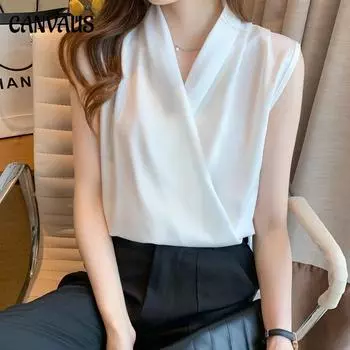 Летняя женская майка без рукавов, женская атласная рубашка с v-образным вырезом и темпераментом, сексуальная нишевая маленькая рубашка S розовый