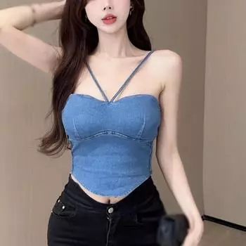 Летняя женская майка-камисоль, тонкая, сексуальная, однотонная, с подкладкой, летняя ковбойская майка чёрный