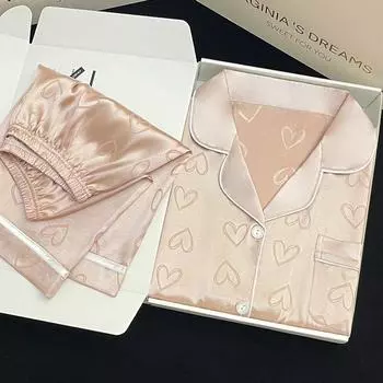 Летняя женская милая атласная шелковая пижама с цветочным принтом, короткий рукав + брюки, женская шелковая милая домашняя одежда, повседневная одежда M