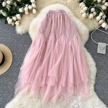 Летняя женская милая сетчатая лоскутная юбка с высокой талией и длинной миди-юбкой One Size зелёный