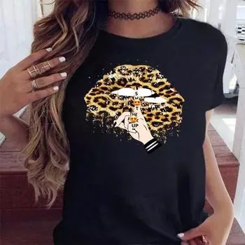 Летняя женская мода Базовая рубашка Цветные губы Короткие рукава Свободные Большие хлопковые футболки Женские S