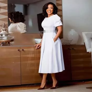 Летняя женская мода Bubble Temperament Платья с большим подолом и высокой талией S белый