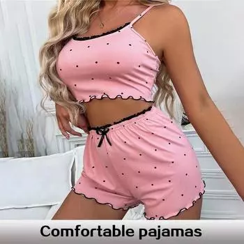 Летняя женская мода, две части, сексуальная женская пижама с принтом, комплект с глубоким V-образным вырезом и шортами, кружевная пижама для женщин, домашняя одежда M розовый