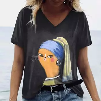 Летняя женская мода футболка художественный стиль принт топы футболки женская винтажная одежда с коротким рукавом женская повседневная уличная одежда S