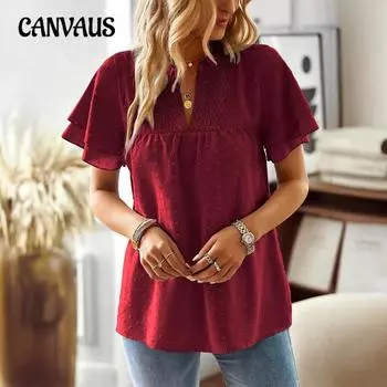 Летняя женская мода новый темперамент пуловер топ с V-образным вырезом S бордовый