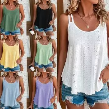 Летняя женская мода, однотонная рубашка без рукавов с двойными плечами и круглым вырезом, жаккардовая рубашка без рукавов с внутренней стороны XXXL белый