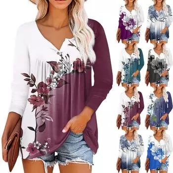 Летняя женская мода, повседневная блузка с круглым вырезом и рукавами 3/4, пуловер с принтом L чёрный