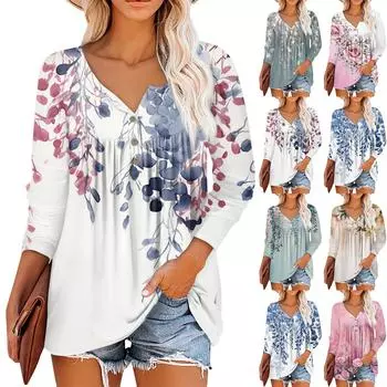 Летняя женская мода, повседневная блузка с круглым вырезом и рукавами 3/4, пуловер с принтом L бежевый