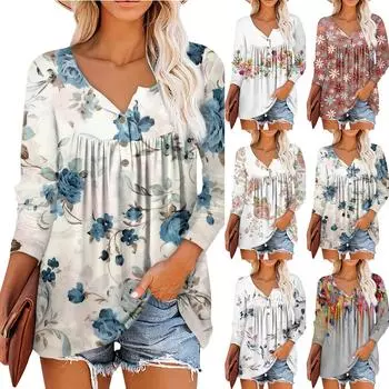 Летняя женская мода, повседневная блузка с круглым вырезом и рукавами 3/4, пуловер с принтом XXXL коричневый