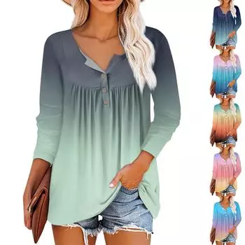 Летняя женская мода, повседневная блузка с круглым вырезом и рукавами 3/4, пуловер с принтом M синий