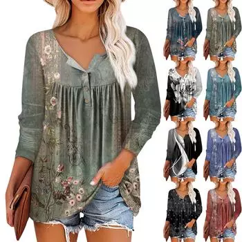 Летняя женская мода, повседневная блузка с круглым вырезом и рукавами 3/4, пуловер с принтом L