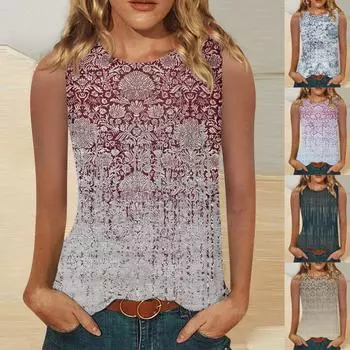 Летняя женская мода, повседневная блузка с рукавами три четверти, цветочными пуговицами и принтом, круглый вырез, пуловер, топ, блузка M синий