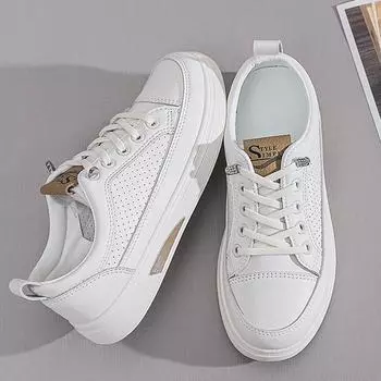 Летняя женская мода повседневная дышащая сетчатая повседневная обувь с кожаной поверхностью маленькие белые туфли на шнуровке для отдыха на открытом воздухе с низким верхом для спорта 35