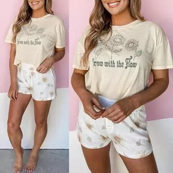 Летняя женская мода с цветочным принтом и буквами футболка свободный уличный повседневный топ S миндальный