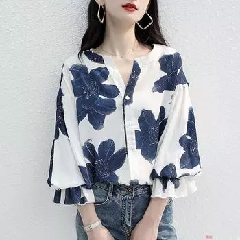 Летняя женская мода с цветочным принтом, топ-блузка S