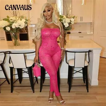 Летняя женская мода с одним вырезом, сексуальный кружевной тонкий комбинезон с открытой спиной S