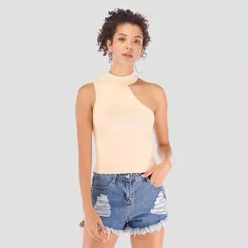 Летняя женская мода с открытыми плечами, жилет с лямкой на шее, тонкая однотонная вязаная майка One size кирпич красный