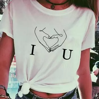 Летняя женская модная футболка Футболка с графическим рисунком Футболки с коротким рукавом Сердце / Любовь S белый