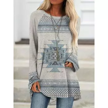 Летняя женская модная футболка с длинным рукавом, женская футболка с принтом, осенне-зимняя повседневная одежда большого размера с круглым вырезом S