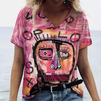 Летняя женская модная футболка с преувеличенным художественным принтом, топы, футболки, женская винтажная одежда с коротким рукавом, женская повседневная уличная одежда S