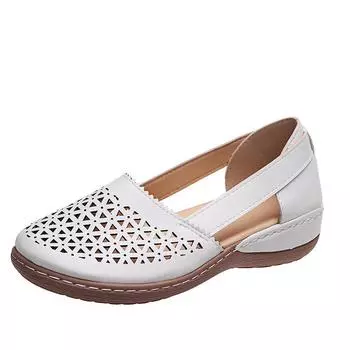 Летняя женская модная обувь, сандалии на плоской подошве с круглым носком и танкеткой, дышащие повседневные туфли на плоской подошве 35 белый