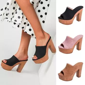 Летняя женская модная обувь, женские туфли на высоком каблуке на толстой подошве, тапочки с открытым носком 42 коричневый