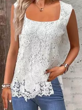 Летняя женская модная однотонная футболка с квадратным вырезом без рукавов S белый