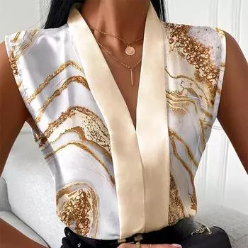 Летняя женская модная повседневная рубашка без рукавов с V-образным вырезом и принтом S зебра