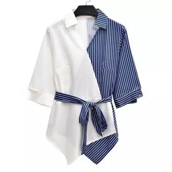 Летняя женская модная рубашка большого размера из двух частей и брюки, повседневный комплект из двух частей S синий