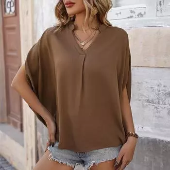 Летняя женская модная рубашка с рукавами «летучая мышь» однотонного цвета для женщин S