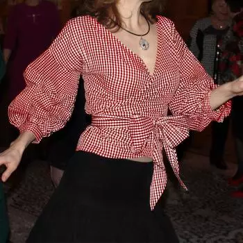 Летняя женская модная рубашка с V-образным вырезом, рукавами-фонариками, большим бантом и галстуком-бабочкой S красный