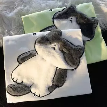 Летняя женская модная свободная футболка с мультяшным принтом XXXL белый