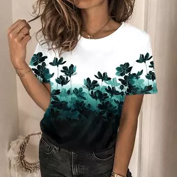 Летняя женская модная свободная и простая спортивная футболка с круглым вырезом и короткими рукавами с 3D-цифровым принтом S