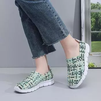 Летняя женская мягкая подошва из сетчатой ткани, дышащая, плоская подошва, удобная, новая, тканая, дышащая, повседневная, вулканизированная обувь, тренд 36 чёрный