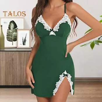 Летняя женская ночная рубашка с открытой спиной и глубоким V-образным вырезом, без рукавов, кружевная отделка, разрез по низу, ночная рубашка на тонких бретельках, для спальни, для медового месяца, для брачной ночи 5XL красный