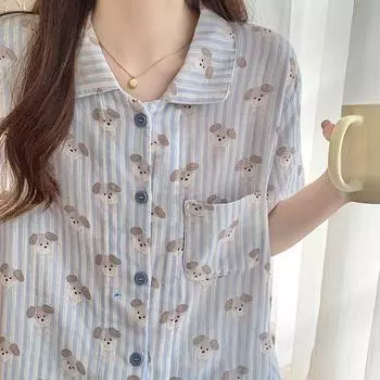 Летняя женская новая пижама, домашняя одежда, костюм для девочек, летние сетчатые красные шорты большого размера с короткими рукавами, тонкая летняя домашняя одежда M синий