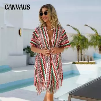 Летняя женская новая пляжная рубашка-бикини с кисточками и трикотажем one size красный