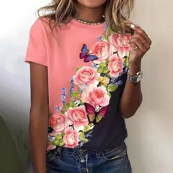 Летняя женская новая повседневная универсальная женская футболка с коротким рукавом S
