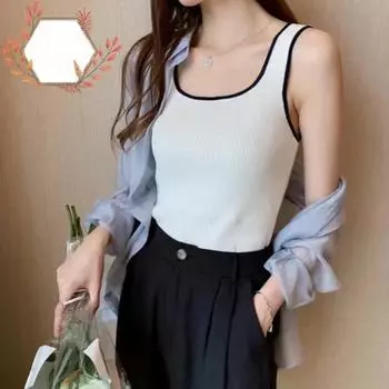 Летняя женская новая сетчатая красная вязаная маленькая жилетка с U-образным вырезом, сексуальная обтягивающая цветная блузка с короткими рукавами One size