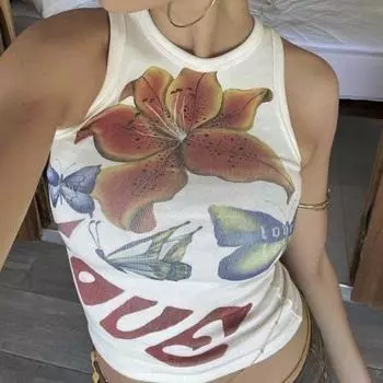 Летняя женская обтягивающая майка без рукавов Y2K M белый